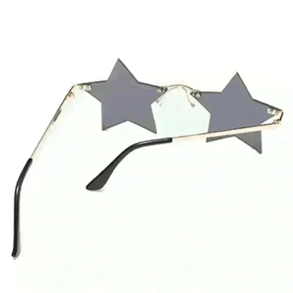 Geometric Rimless Star Sunglasses Black Gold Fun Festival Party EDM New Year’s - Picture 5 of 9